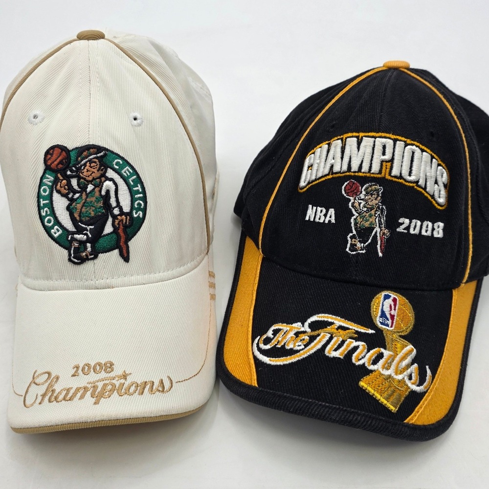 VINTAGE Y2K 2008 BOSTON CELTICS HATS ADIDAS NBA FINALS CHAMPIONS WHITE BLACK 2